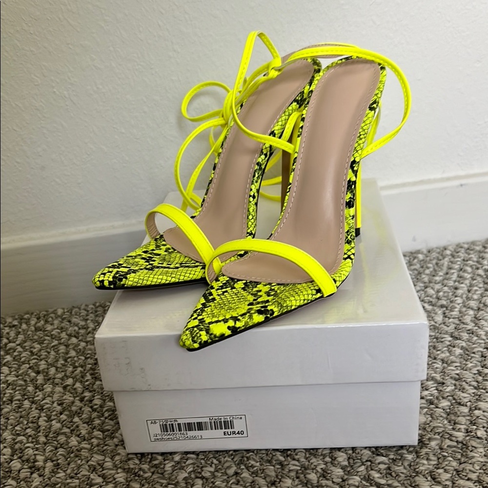 Neon Yellow Snakeskin Women's Heels